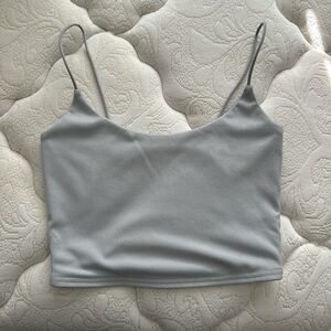 off blue and gray crop top